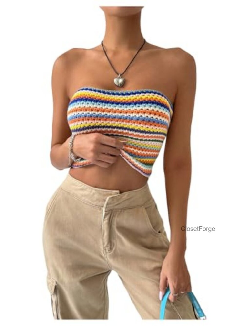 Crochet Knit Tube Top Strapless Sleeveless Bandeau Crop Top Slim Fit